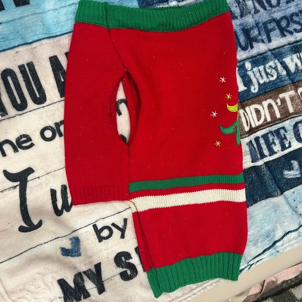 Festive Red Dog Sweater with Christmas Tree Design